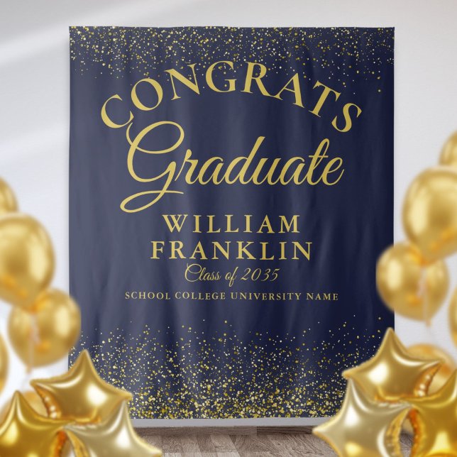Navy Blue Gold Glitter Graduation Photo Backdrop Tapestry (Navy Blue Gold Glitter Graduation Photo Backdrop)