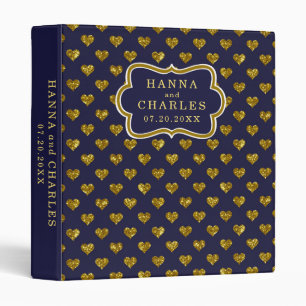 Navy Blue Gold Glitter Heart Pattern Wedding Album Binder