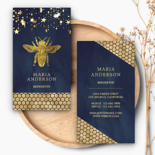 Navy Blue Gold Glitter Honey Bee Beekeeper Business Card