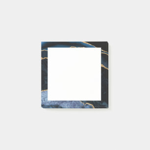 Navy Blue Gold Glitter Marble Framed Post it Notes