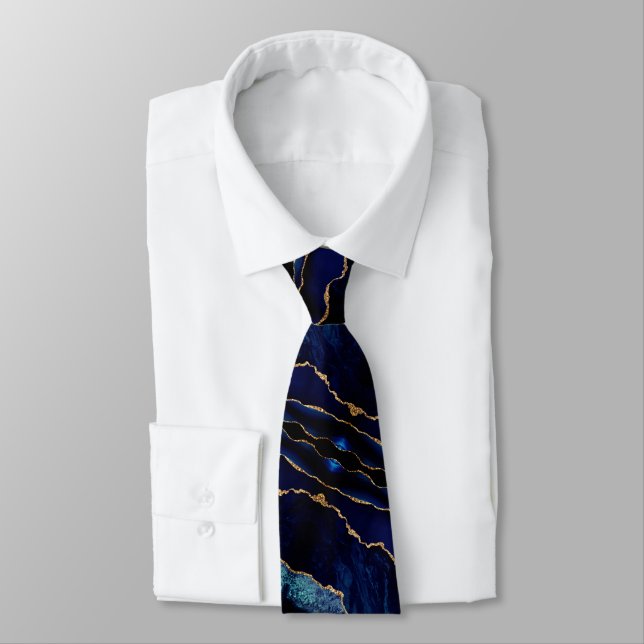 Navy Blue Gold Glitter Neck Tie (Tied)