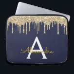 Navy Blue Gold Glitter Sparkle Monogram Laptop Sleeve<br><div class="desc">Navy Blue and Gold Faux Dripping Modern and Elegant Girly Glitter and Sparkle Elegant Monogram Case. This case can be customized to include your initial and first name.</div>