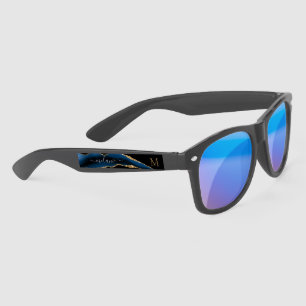 Navy Blue Gold Glitter Sunglasses Personalized