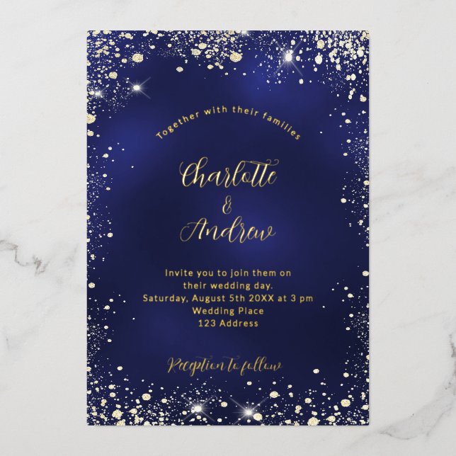 Navy blue gold glitter wedding (Front)