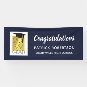 Navy Blue & Gold GRAD   Custom Colour   Graduation Banner