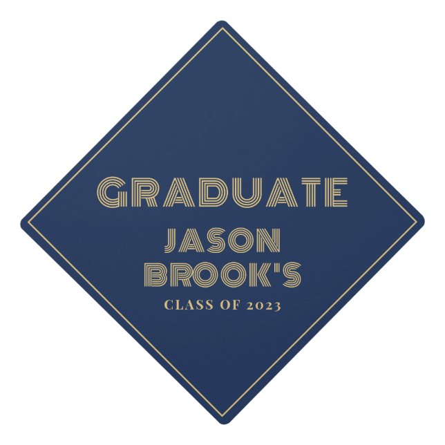 Navy Blue Gold Graduation Cap Topper (Front)