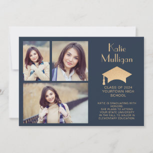 Navy Blue Gold Graduation Class of 2024 Photo