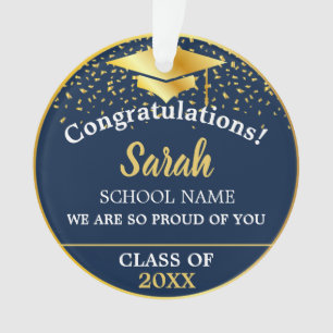 Navy Blue Gold Graduation Class Of 2025 Custom Ornament