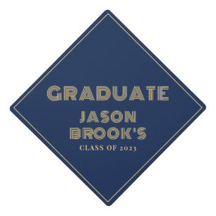Navy Blue Gold Graduation Graduation Cap Topper