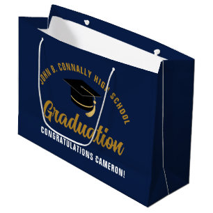 Navy Blue Gold Graduation Party Custom Graduate Large Gift Bag