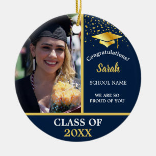 Navy Blue Gold Graduation Photo Class Of 2025 Ceramic Ornament
