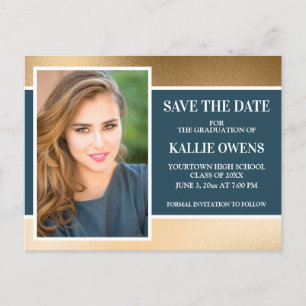 Navy Blue Gold Graduation Save the Date Announcement Postcard