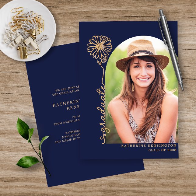 Navy Blue Gold Handwritten Photo Graduation (Creator Uploaded)