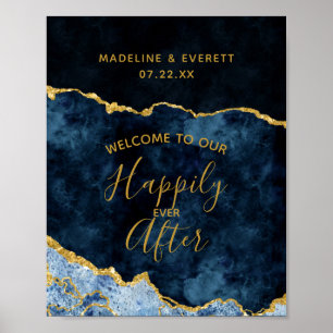 Navy Blue & Gold Happily ever After Welcome Sign