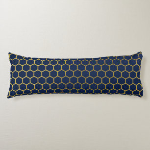 Navy Blue & Gold Hexagon Geometric Pattern Body Pillow
