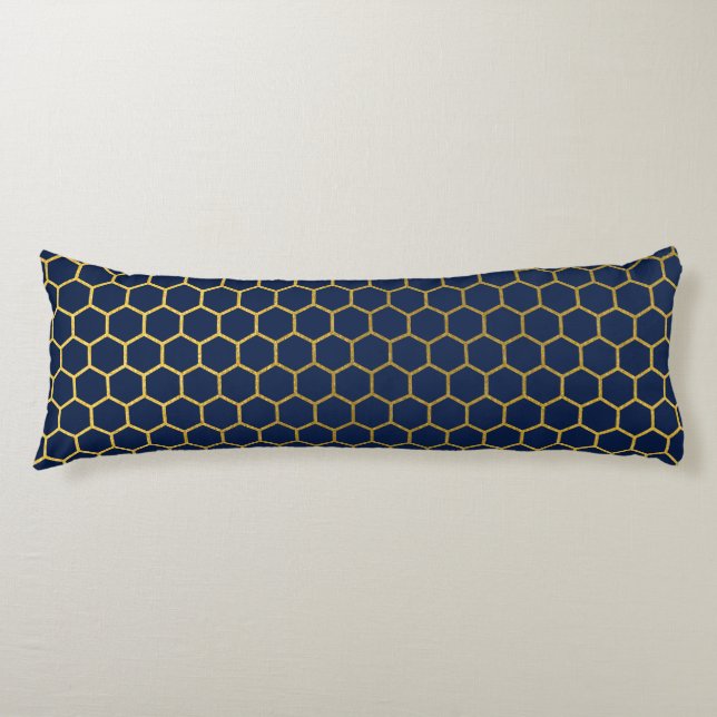 Navy Blue & Gold Hexagon Geometric Pattern Body Pillow (Front)