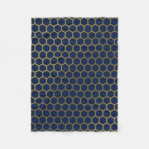 Navy Blue & Gold Hexagon Geometric Pattern Fleece Blanket