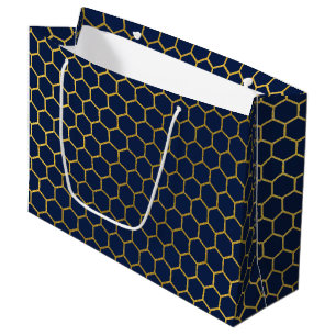 Navy Blue & Gold Hexagon Geometric Pattern Large Gift Bag