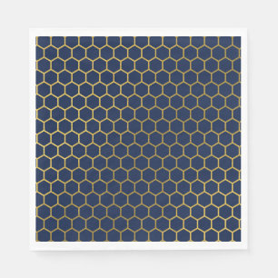 Navy Blue & Gold Hexagon Geometric Pattern Napkin