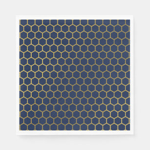 Navy Blue & Gold Hexagon Geometric Pattern Napkin