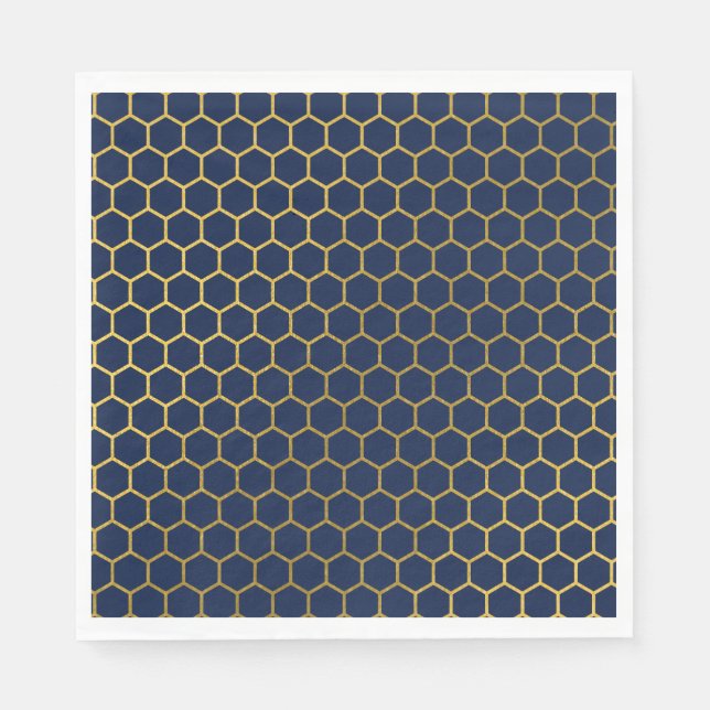 Navy Blue & Gold Hexagon Geometric Pattern Napkin (Front)