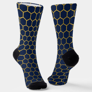 Navy Blue & Gold Hexagon Geometric Pattern Socks