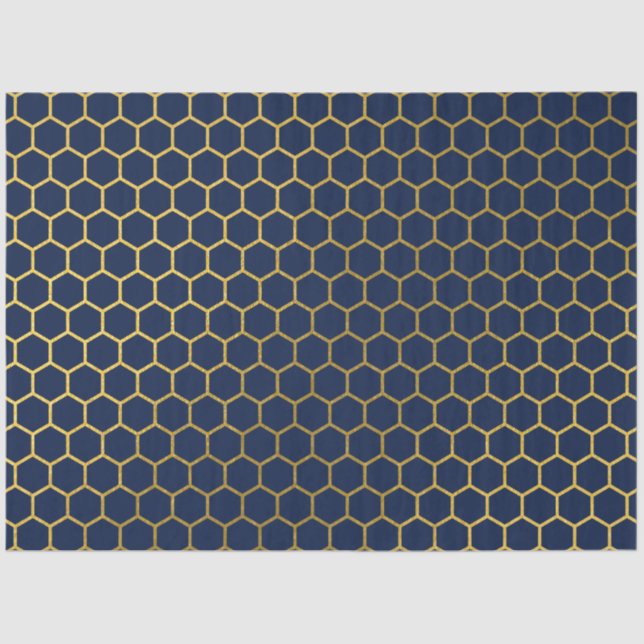 Navy Blue & Gold Hexagon Geometric Pattern Tissue Paper (Front)