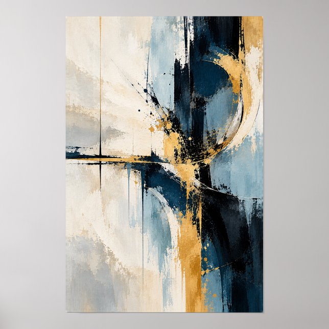 Navy Blue Gold Intersection Abstract Wall Art (Front)