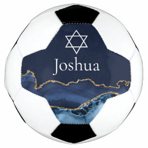 Navy Blue Gold Jewish Star of David Customized Soccer Ball
