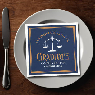 Navy Blue Gold Law School Graduation Party Napkin