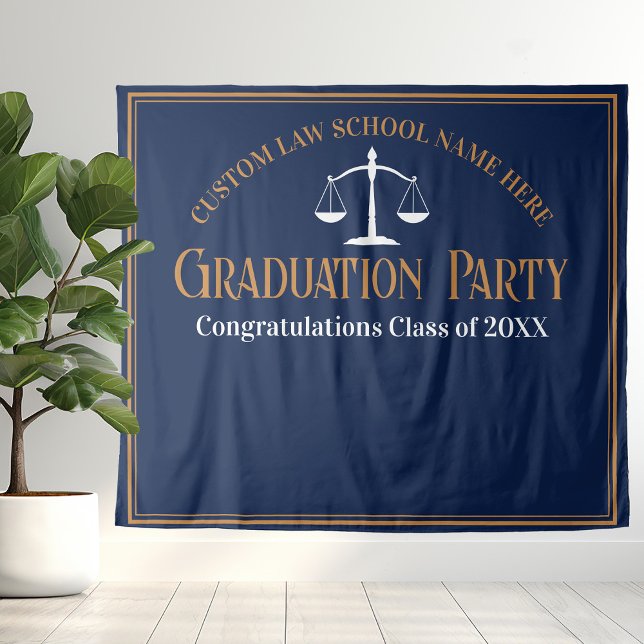 Navy Blue Gold Law School Graduation Photo Booth Tapestry (Creator Uploaded)