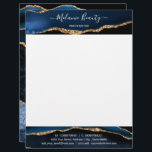 Navy Blue Gold Letterhead Personalized Your Design<br><div class="desc">Letterhead with Agate Navy Blue Gold Personalized Name Profession Address Contact Information Personal or Business Letterhead - Add Your Name - Company / Profession - Title / Address / Contact Information - Phone / E-mail / Website / more - or Remove - Choose / add your tetx colours / fonts...</div>