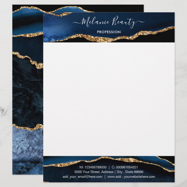 Navy Blue Gold Letterhead Personalized Your Design (Front/Back)