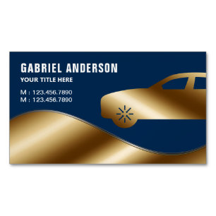 Navy Blue Gold Luxury Car Hire Chauffeur Magnetic Business Card
