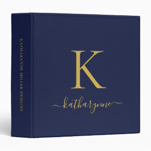 Navy Blue Gold Luxury Monogram Binder