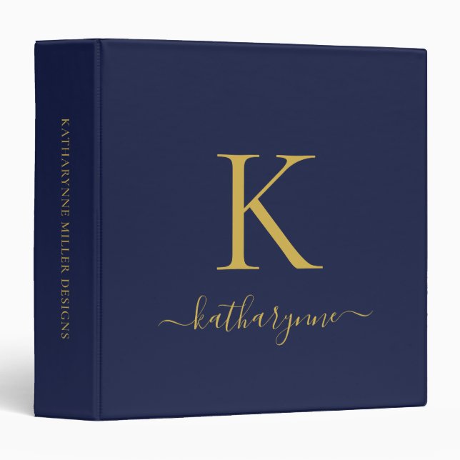 Navy Blue Gold Luxury Monogram Binder (Front/Spine)