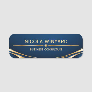 Navy Blue Gold Luxury Name Tag