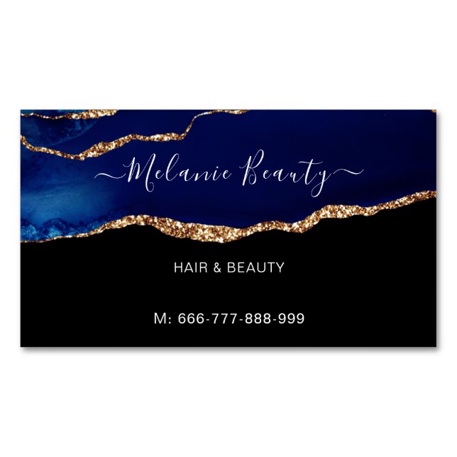 Navy Blue Gold Magnet Business Card Template (Front)
