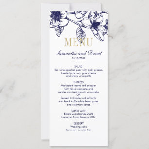 Navy Blue Gold Magnolia Flowers Wedding Dinner Invitation
