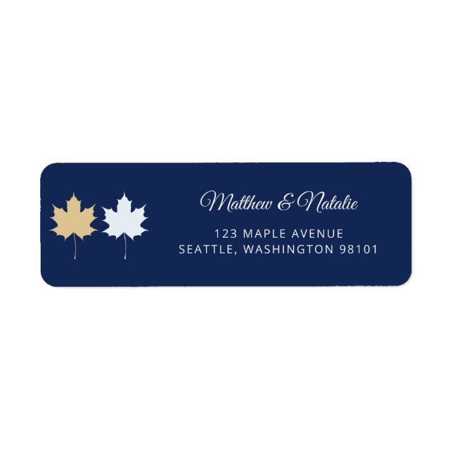 Navy Blue Gold Maple Leaf Elegant Fall Wedding (Front)
