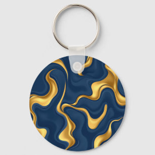 Navy Blue Gold Marble Abstract Luxury Swirl Keychain