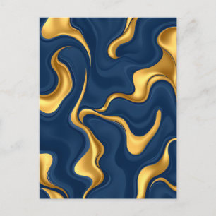 Navy Blue Gold Marble Abstract Luxury Swirl Postcard