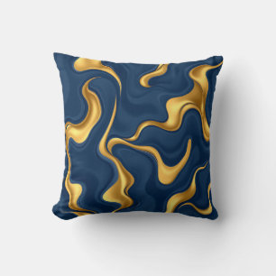 Navy Blue Gold Marble Abstract Luxury Swirl Throw Pillow