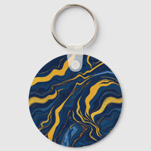 Navy Blue Gold Marble Abstract Luxury Topographic Keychain
