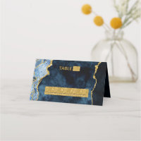 Navy Blue Gold Marble Agate Seating Table Number