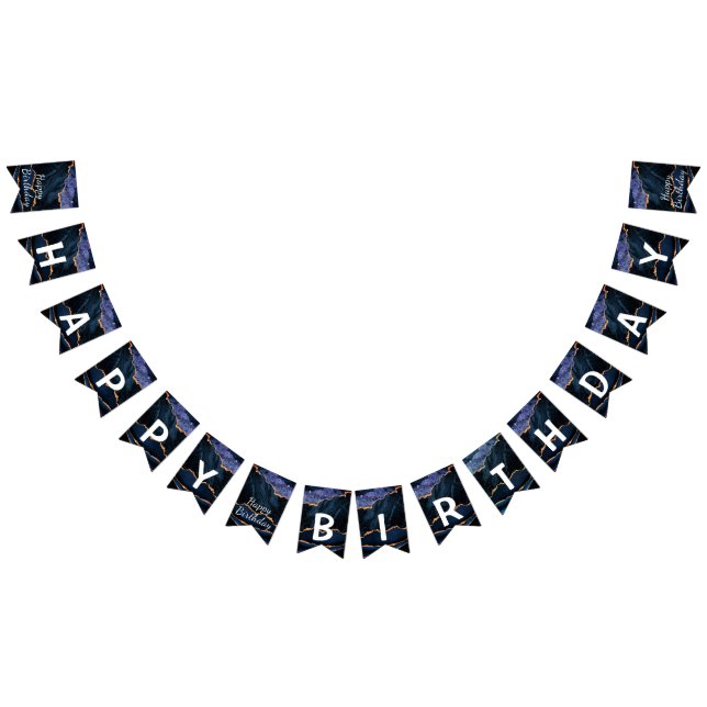 Navy Blue Gold Marble Birthday Bunting Flags (All)
