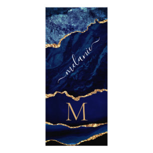 Navy Blue Gold Marble Custom Letter Name Rack Card