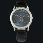 Navy Blue Gold Marble Custom Letter Watch Gift<br><div class="desc">Watch with Monogram Agate Navy Blue Gold Gemstone Marble Geode Glitter Sparkle Personalized Birthday - Anniversary or Wedding Gift / Suppliest - Add Your Letter / or Name - Text or Remove - Make Your Special Watches Gift - Resize and move or remove and add text / elements with customization...</div>