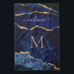 Navy Blue Gold Marble Custom Name Kitchen Towel<br><div class="desc">Kitchen Towels with Monogram Name Agate Navy Blue Gold Gemstone Marble Geode Glitter Sparkle Personalized Birthday - Anniversary or Wedding Gift / Suppliest - Add Your Letter / Name - Text or Remove - Make Your Special Kitchen Towel Gift - Resize and move or remove and add text / elements...</div>