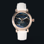 Navy Blue Gold Marble Custom Your Name Watch<br><div class="desc">Watches with Monogram Name Agate Navy Blue Gold Gemstone Marble Geode Glitter Sparkle Personalized Birthday - Anniversary or Wedding Watch Gift / Suppliest - Add Your Letter / Name - Text or Remove - Make Your Special Gift - Resize and move or remove and add text / elements with customization...</div>